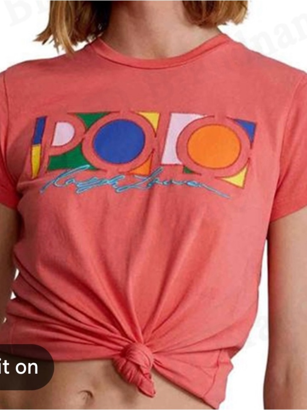 Polo Ralph Lauren Womens T-Shirt Top (Ruby Coral) Logo Graphic Cotton Jersey Tee